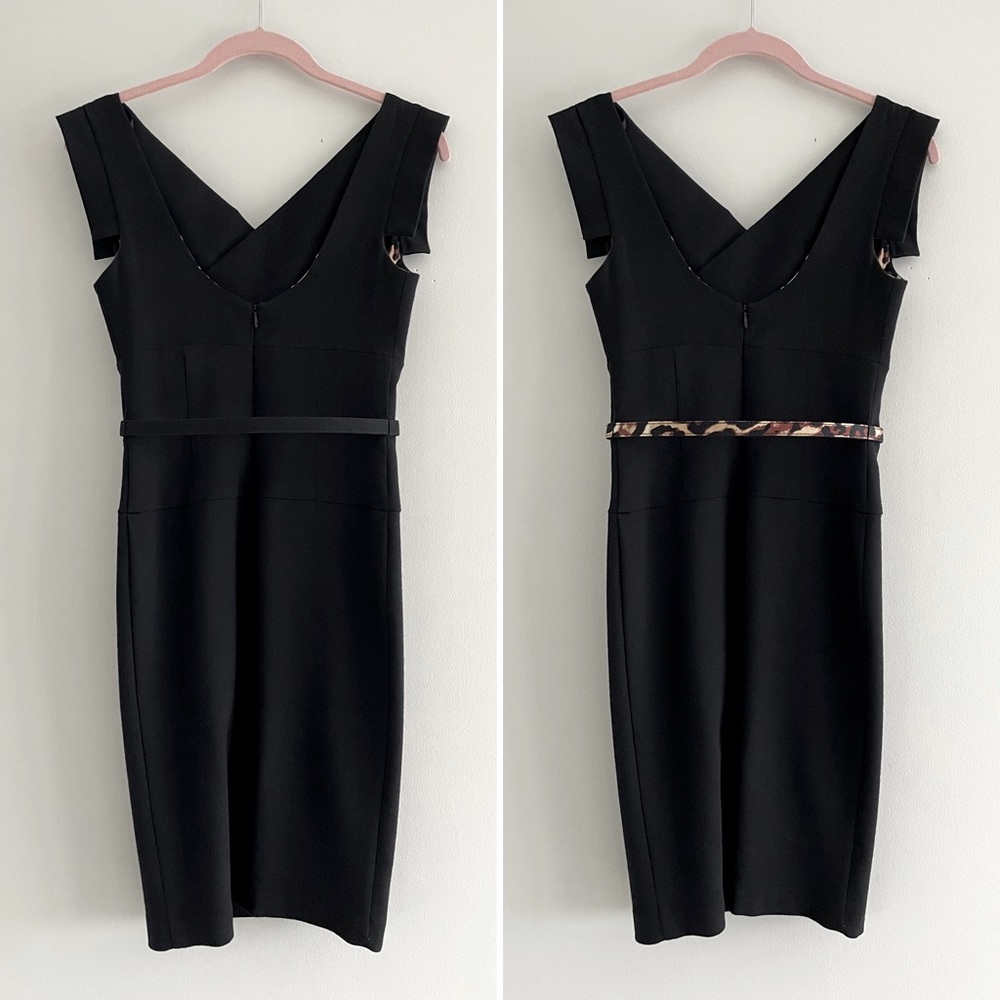 Bebe Black Mini Dress With Leopard Print Lining And Reversible Belt - Picture 2 of 16